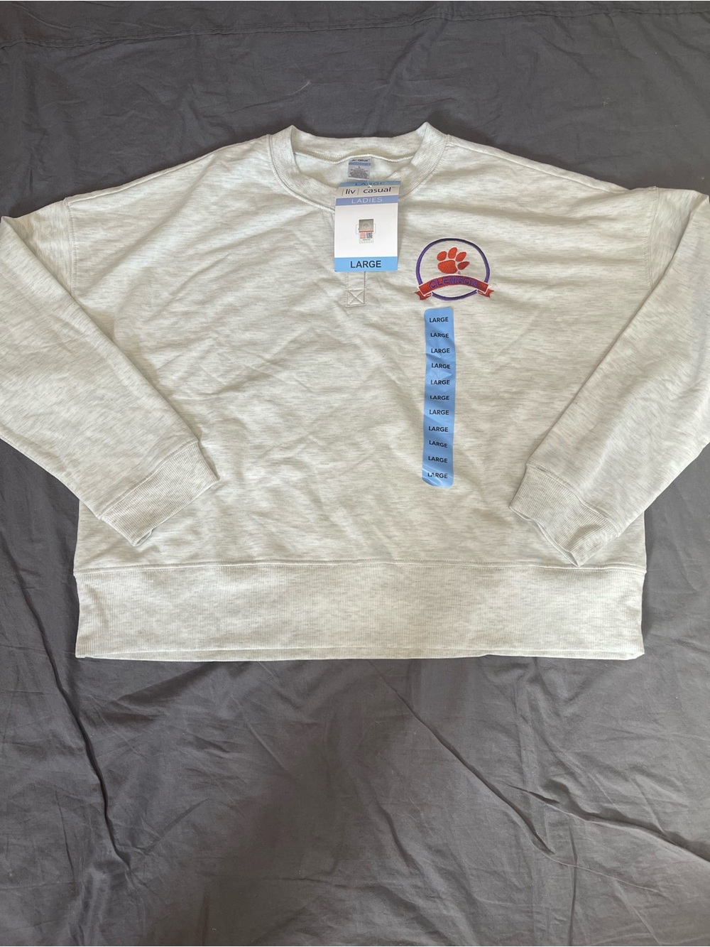 Women's Light Gray Sweatshirt with Embroidered Clemson Paw Logo